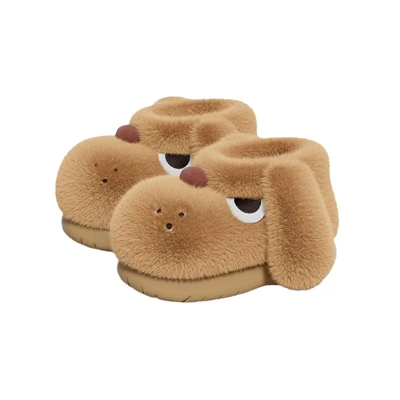 Green Plush Puppy Slipper for Women Winter Indoor Non-Slip