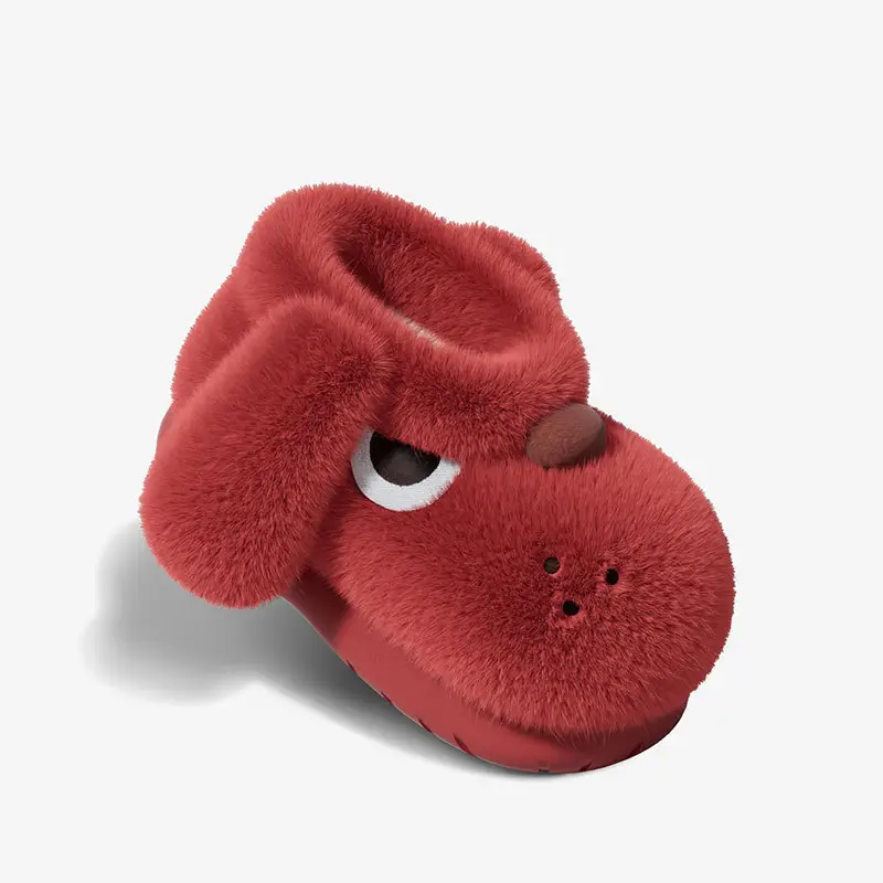 Green Plush Puppy Slipper for Women Winter Indoor Non-Slip