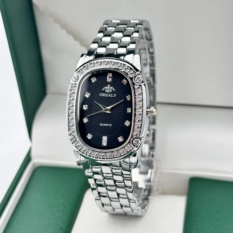 Oval Diamond Women's Quartz Watch Silver Strap