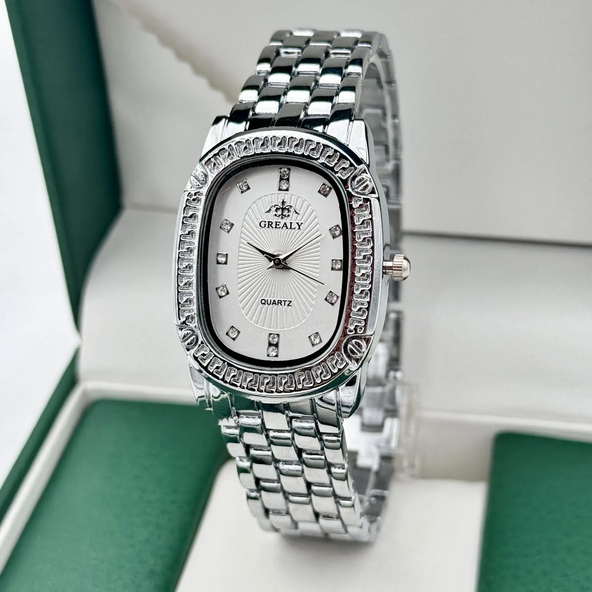 Oval Diamond Women's Quartz Watch Silver Strap — feature 12