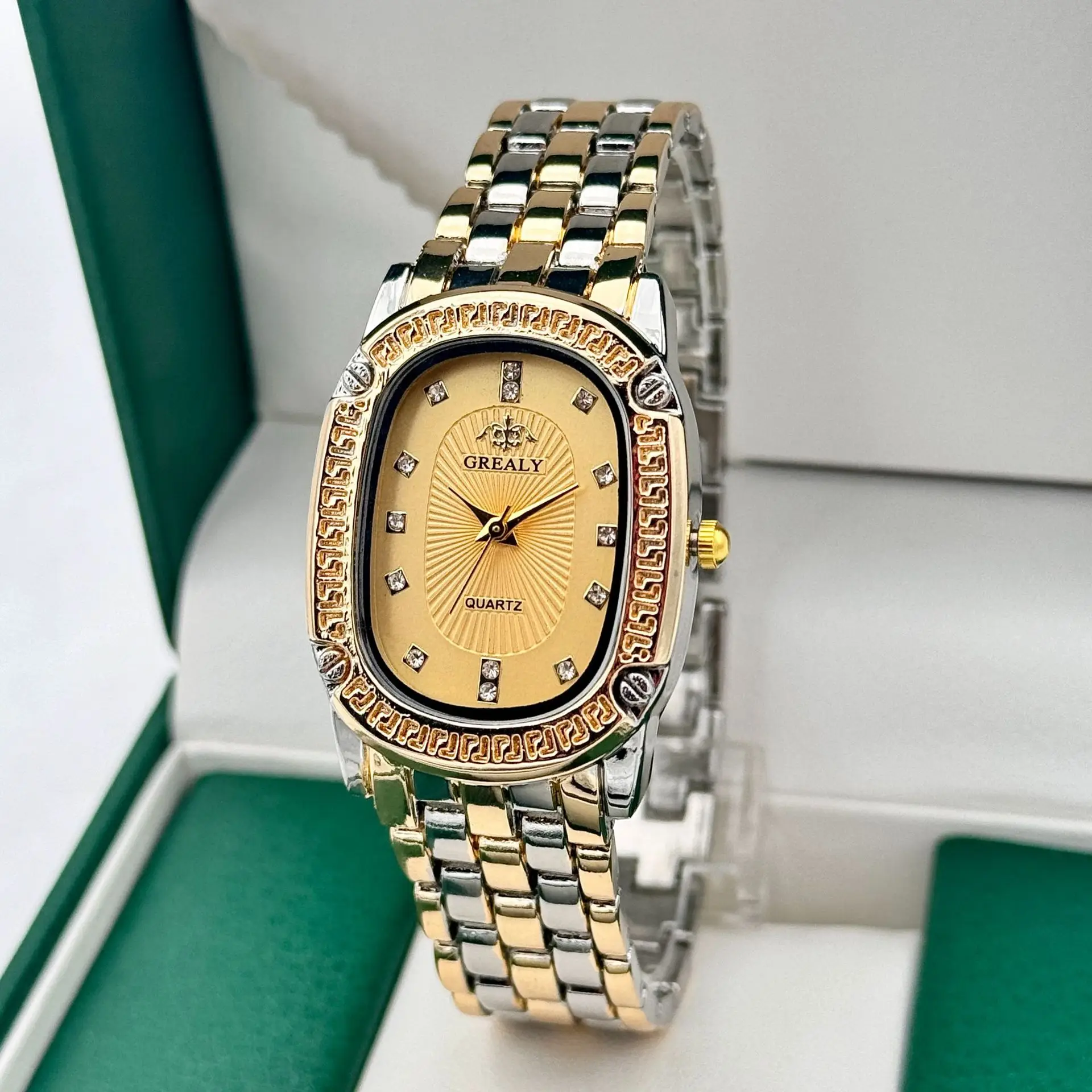 Oval Diamond Women's Quartz Watch Silver Strap