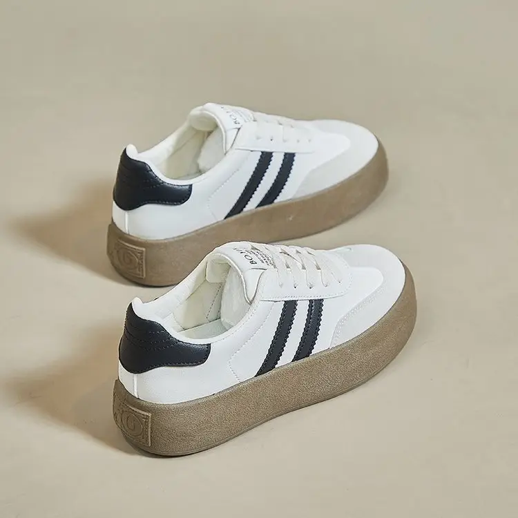 All-match German Training Shoes Women's Shoes 2024 New Autumn Thick-soled Height-increasing Leather White Shoes Retro Casual Sports Sneakers