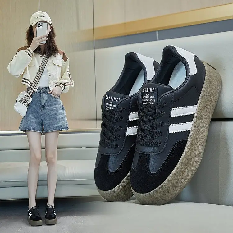 All-match German Training Shoes Women's Shoes 2024 New Autumn Thick-soled Height-increasing Leather White Shoes Retro Casual Sports Sneakers