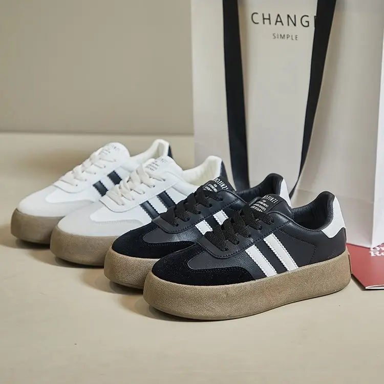 All-match German Training Shoes Women's Shoes 2024 New Autumn Thick-soled Height-increasing Leather White Shoes Retro Casual Sports Sneakers