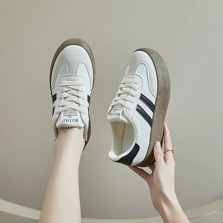 All-match German Training Shoes Women's Shoes 2024 New Autumn Thick-soled Height-increasing Leather White Shoes Retro Casual Sports Sneakers — feature 12