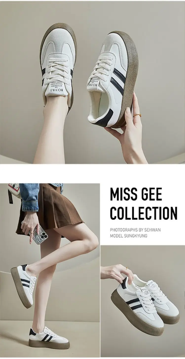 All-match German Training Shoes Women's Shoes 2024 New Autumn Thick-soled Height-increasing Leather White Shoes Retro Casual Sports Sneakers — feature 4