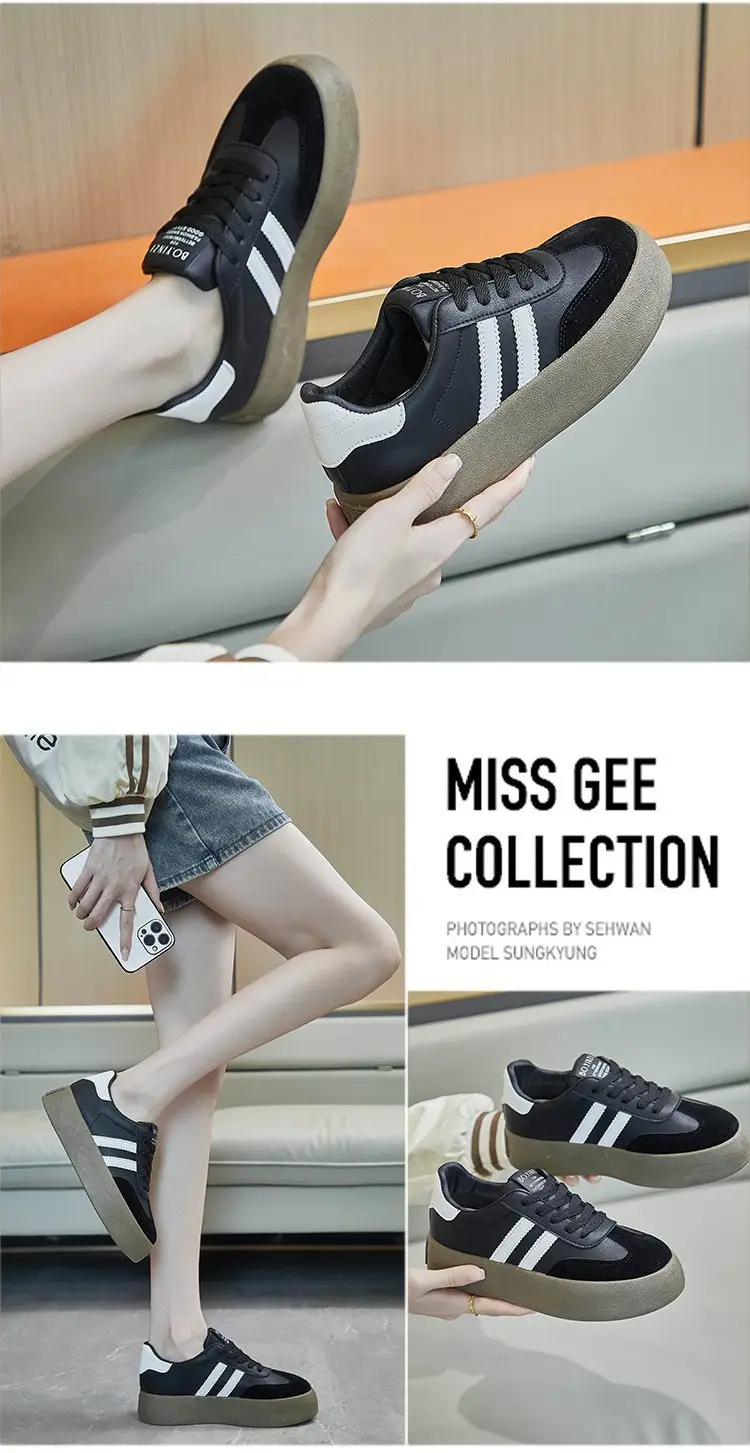 All-match German Training Shoes Women's Shoes 2024 New Autumn Thick-soled Height-increasing Leather White Shoes Retro Casual Sports Sneakers — feature 5