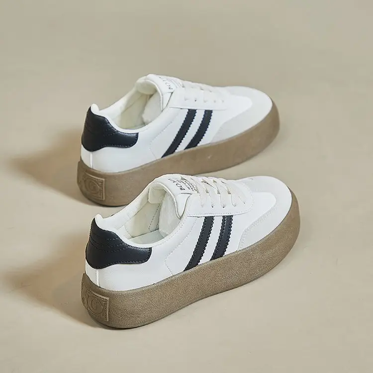 All-match German Training Shoes Women's Shoes 2024 New Autumn Thick-soled Height-increasing Leather White Shoes Retro Casual Sports Sneakers