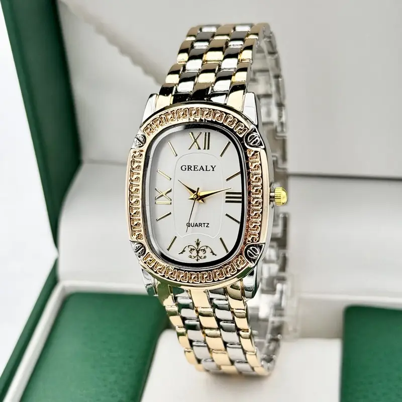 Grealy Women's Oval Roman Quartz Watch with Diamond Band - Image 9