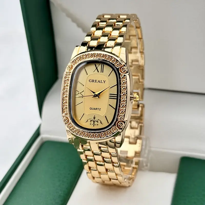 Grealy Women's Oval Roman Quartz Watch with Diamond Band - Image 11