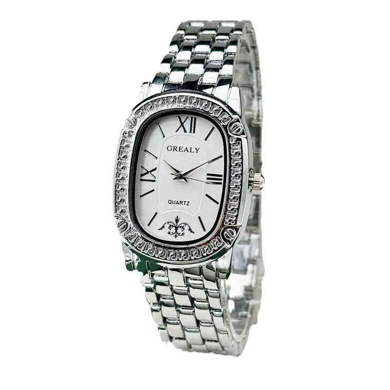 Grealy Women's Oval Roman Quartz Watch with Diamond Band - Image 13
