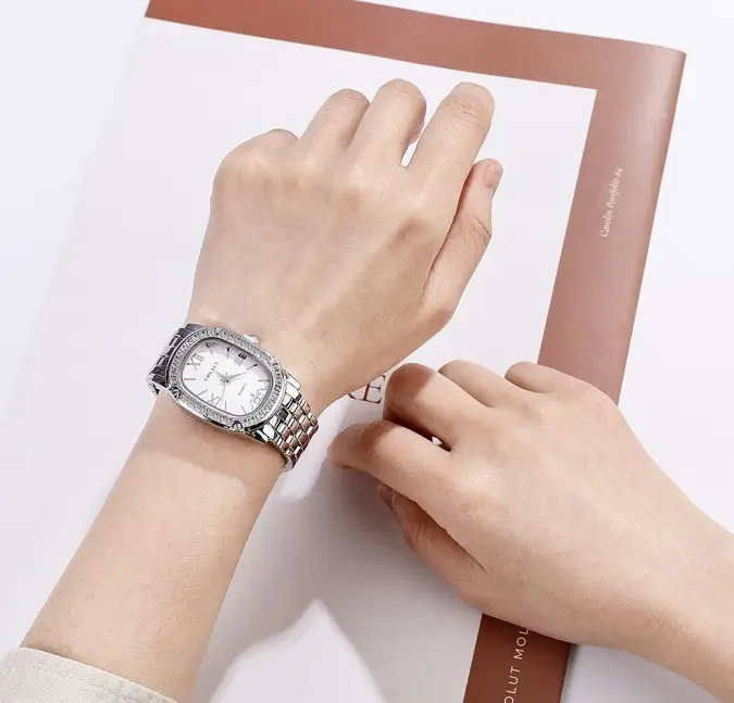 Grealy Women's Oval Roman Quartz Watch with Diamond Band — feature 3