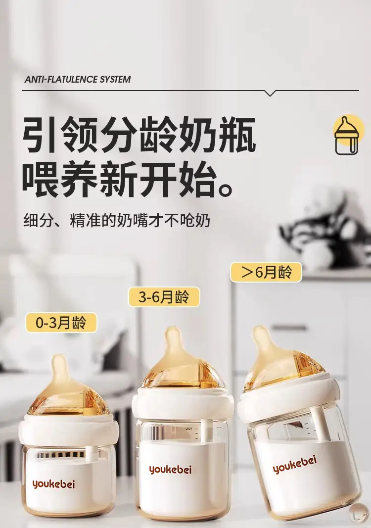 Newborn baby bottle 0-6 months anti-flatulence anti-spitting anti-choking glass bottle 80/160ml silicone nipple — feature 23