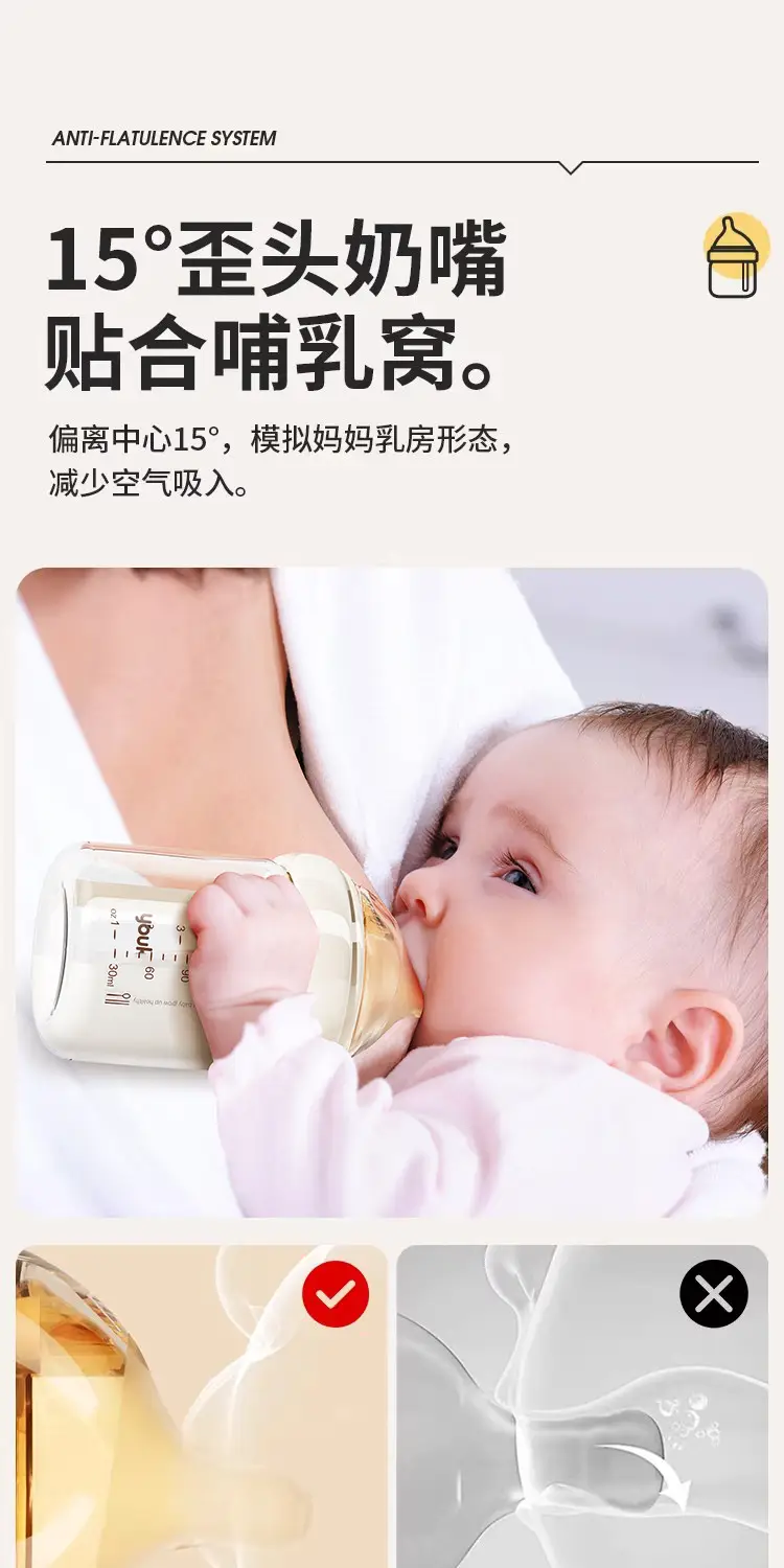 Newborn baby bottle 0-6 months anti-flatulence anti-spitting anti-choking glass bottle 80/160ml silicone nipple — feature 28