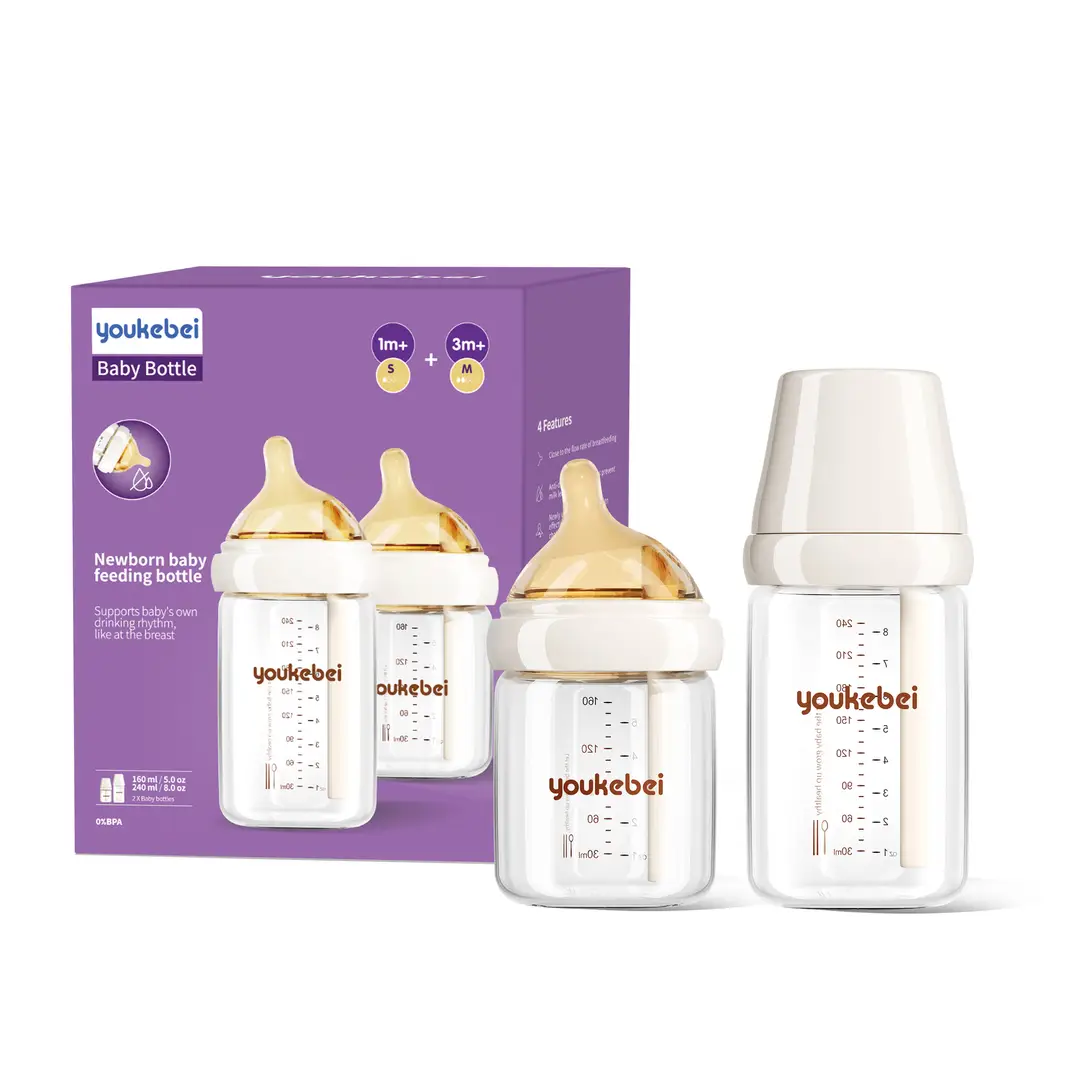 Newborn baby bottle 0-6 months anti-flatulence anti-spitting anti-choking glass bottle 80/160ml silicone nipple