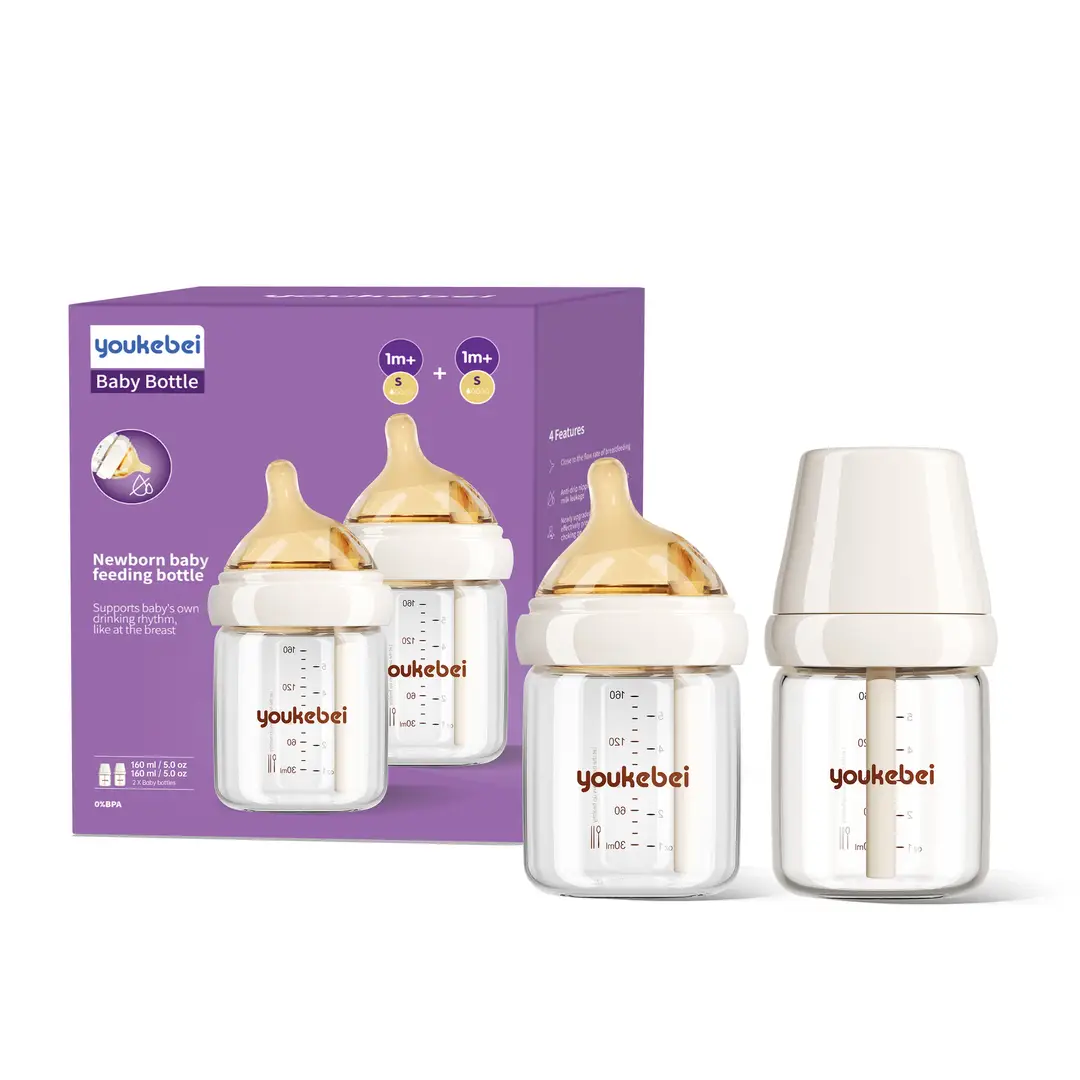 Newborn baby bottle 0-6 months anti-flatulence anti-spitting anti-choking glass bottle 80/160ml silicone nipple