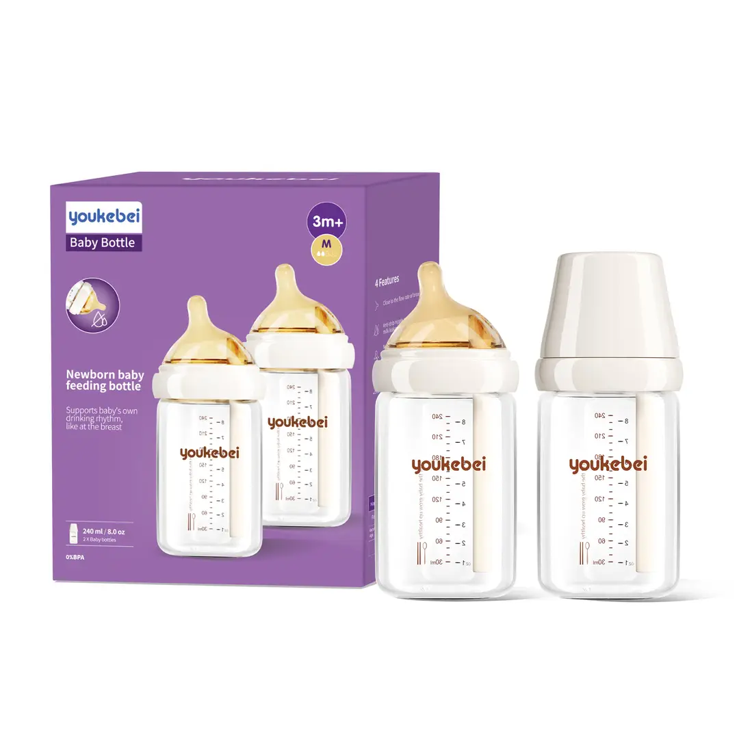Newborn baby bottle 0-6 months anti-flatulence anti-spitting anti-choking glass bottle 80/160ml silicone nipple