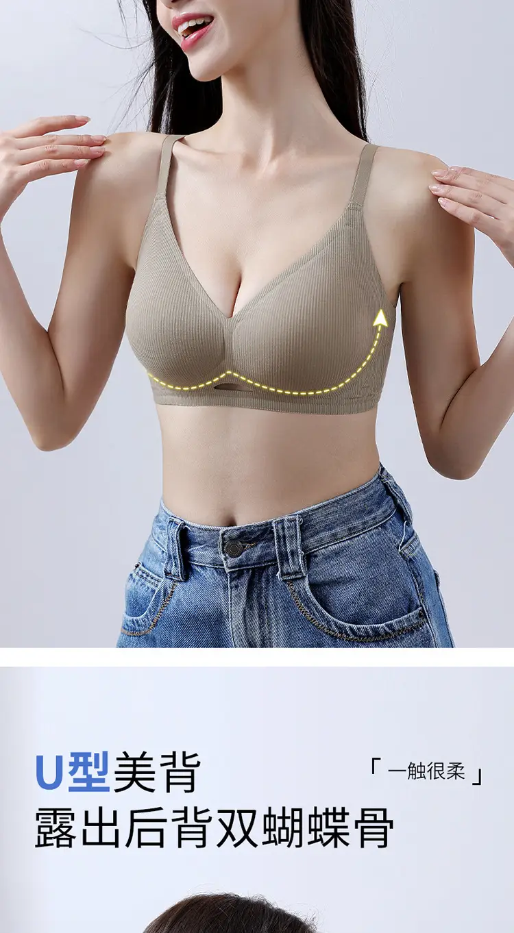 Seamless Underwear Women's Small Chest Push-up Fixed Cup Hollow Breathable Jelly Gel Paramilia Soft Support Comfortable Bra — feature 15