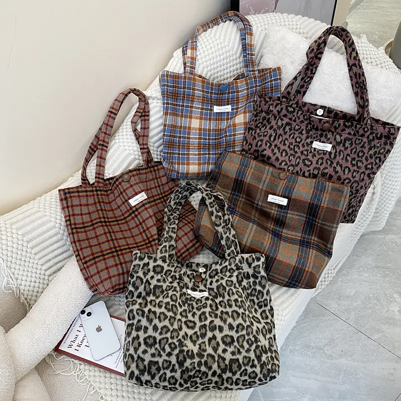 Women's Leopard Print Wool Shoulder Bag Autumn Winter - Image 6