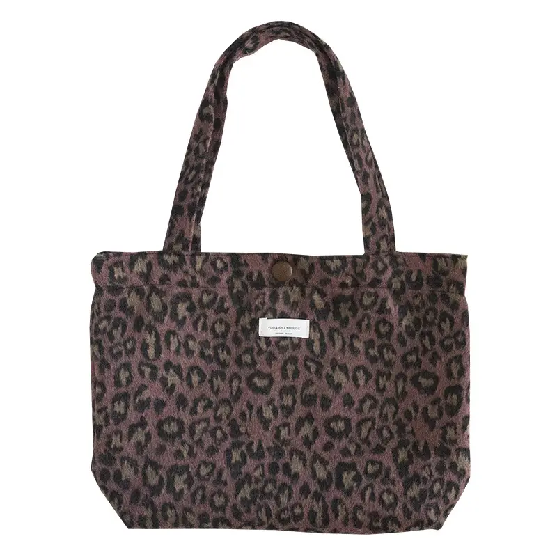 Women's Leopard Print Wool Shoulder Bag Autumn Winter - Image 10