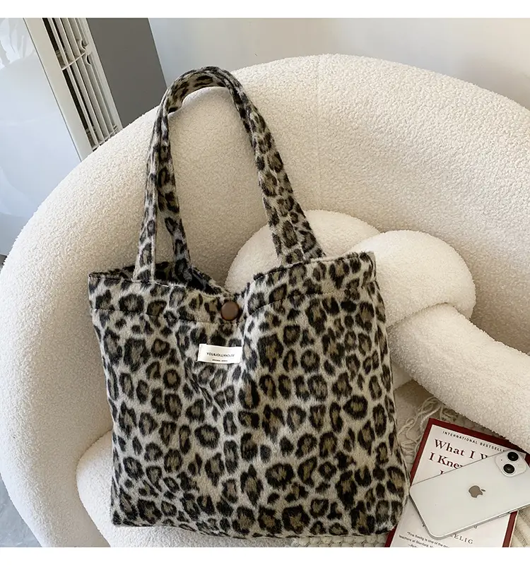 Women's Leopard Print Wool Shoulder Bag Autumn Winter — feature 6