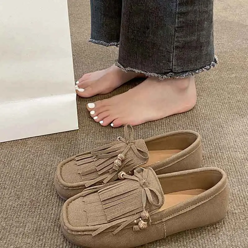 Women's Frosted Tassel Slip-on Loafers Tan