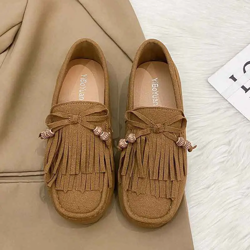 Women's Frosted Tassel Slip-on Loafers Tan