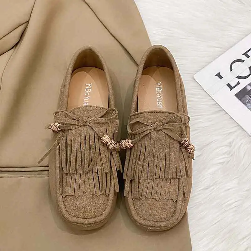 Women's Frosted Tassel Slip-on Loafers Tan