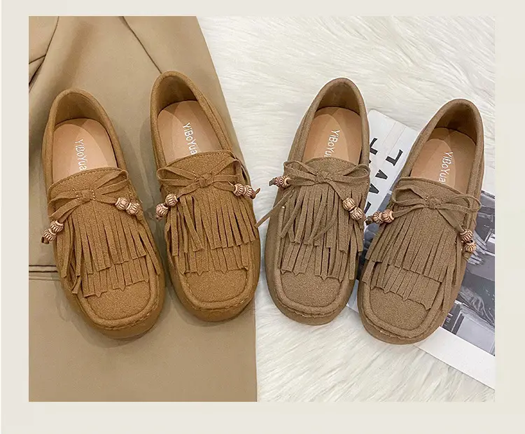 Women's Frosted Tassel Slip-on Loafers Tan — feature 10