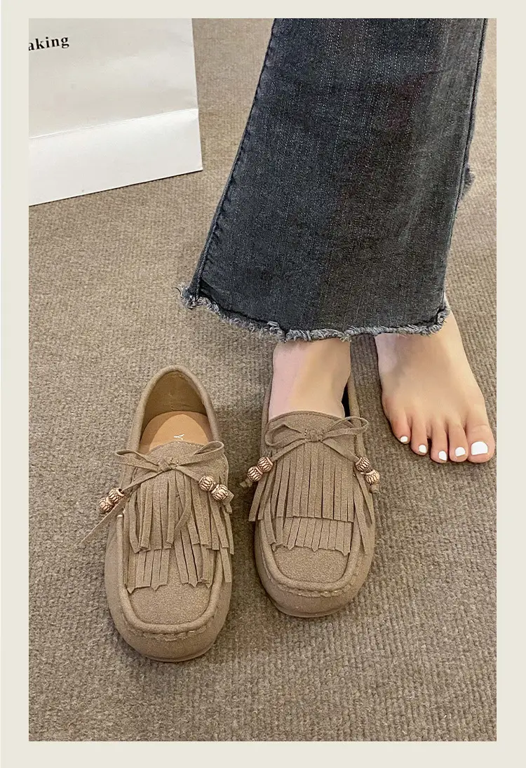 Women's Frosted Tassel Slip-on Loafers Tan — feature 11