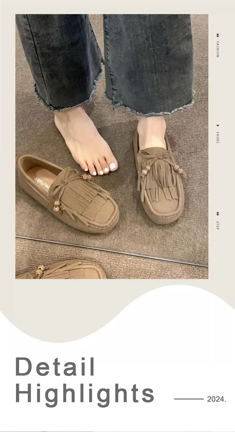 Women's Frosted Tassel Slip-on Loafers Tan — feature 12