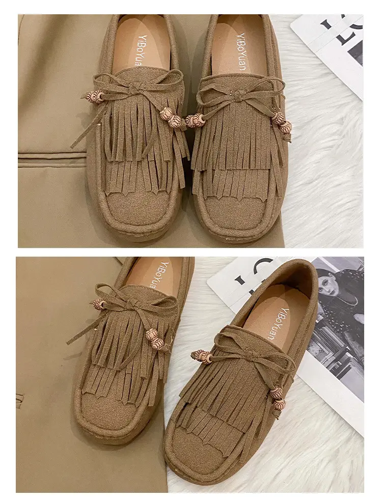 Women's Frosted Tassel Slip-on Loafers Tan — feature 17
