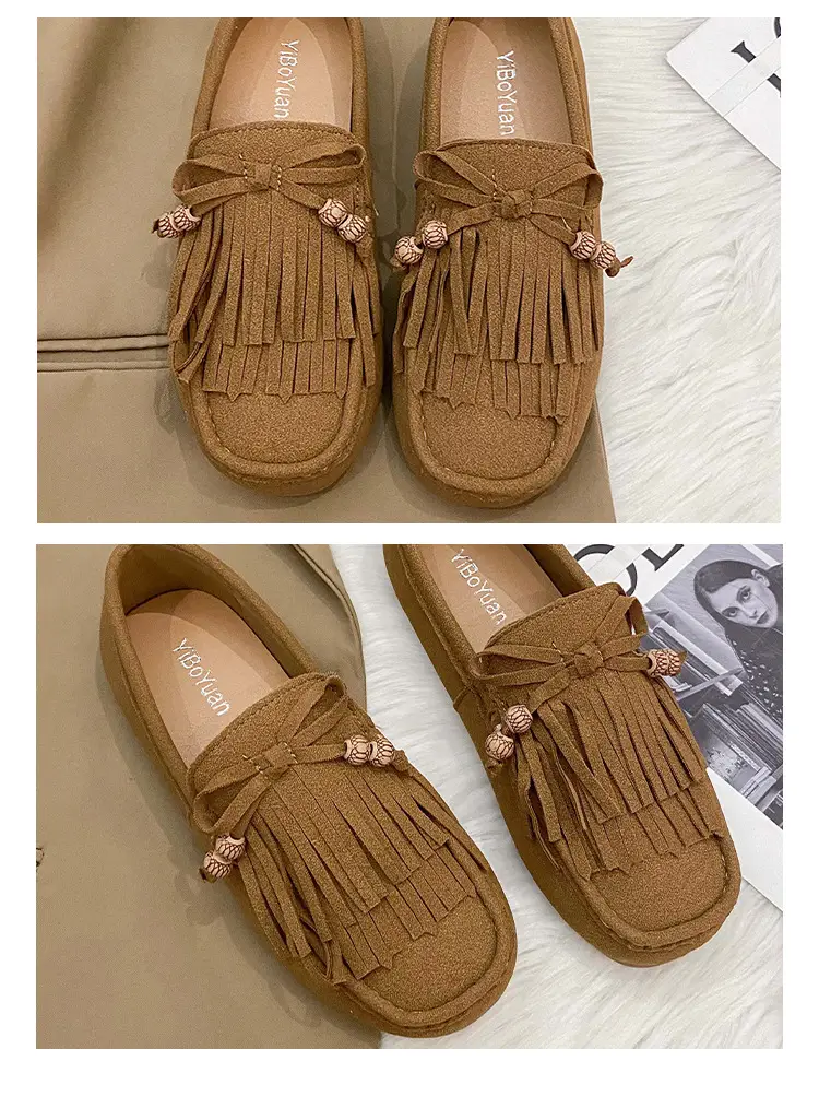 Women's Frosted Tassel Slip-on Loafers Tan — feature 18