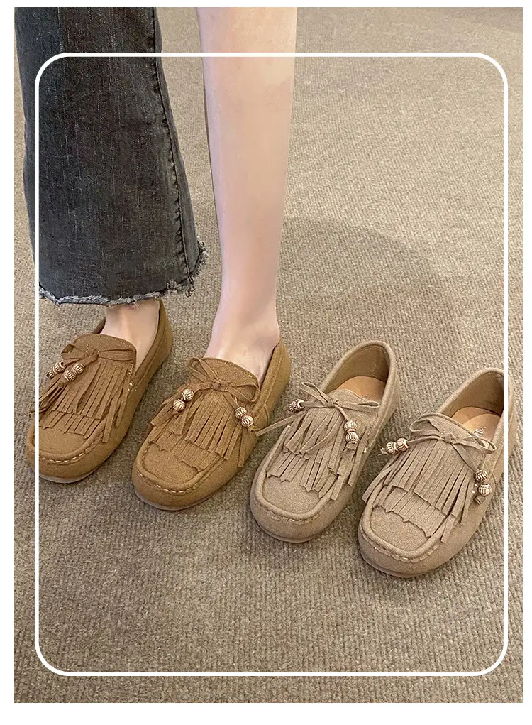 Women's Frosted Tassel Slip-on Loafers Tan — feature 3