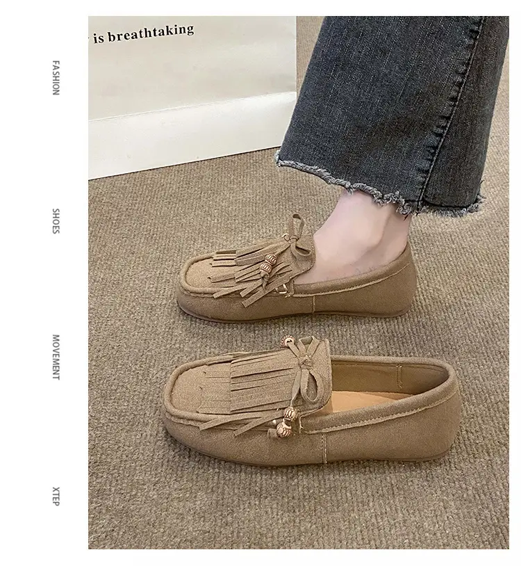 Women's Frosted Tassel Slip-on Loafers Tan — feature 4