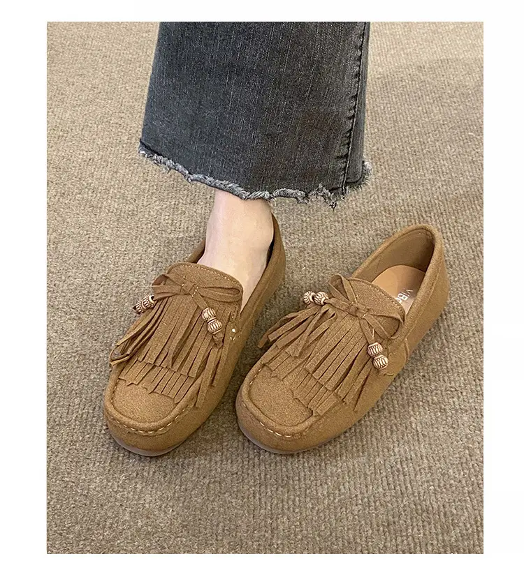 Women's Frosted Tassel Slip-on Loafers Tan — feature 5