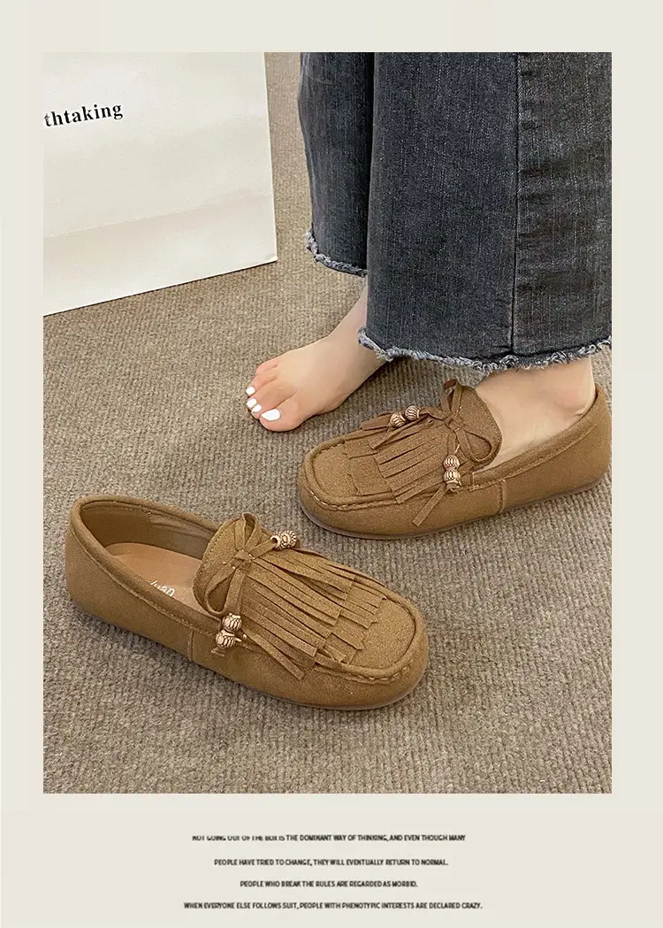 Women's Frosted Tassel Slip-on Loafers Tan — feature 7