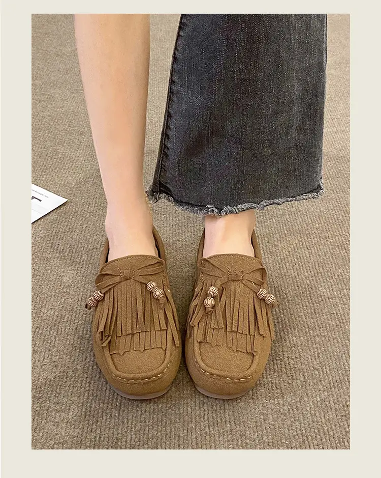 Women's Frosted Tassel Slip-on Loafers Tan — feature 8