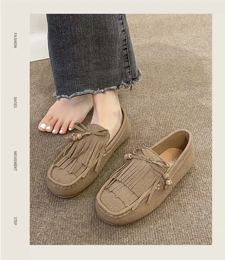 Women's Frosted Tassel Slip-on Loafers Tan — feature 9