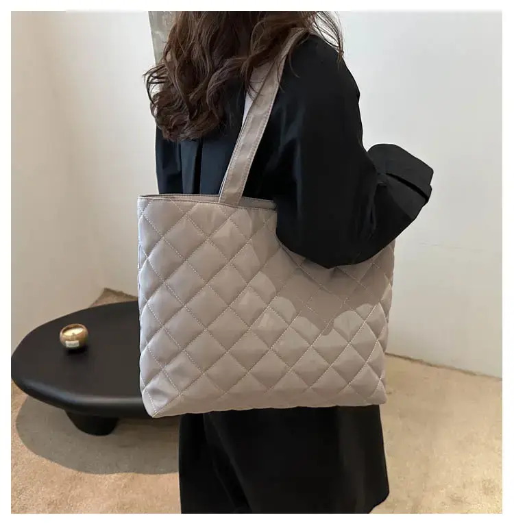 Women's Diamond Lattice Cotton Tote Bag Large Capacity — feature 10