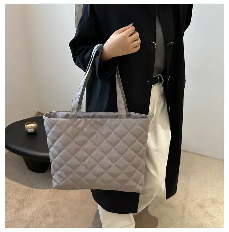 Women's Diamond Lattice Cotton Tote Bag Large Capacity — feature 11