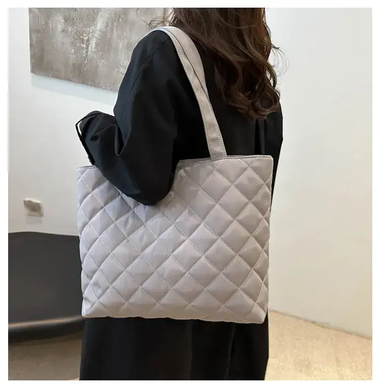 Women's Diamond Lattice Cotton Tote Bag Large Capacity — feature 12
