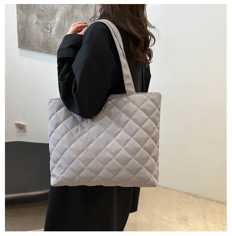 Women's Diamond Lattice Cotton Tote Bag Large Capacity — feature 13