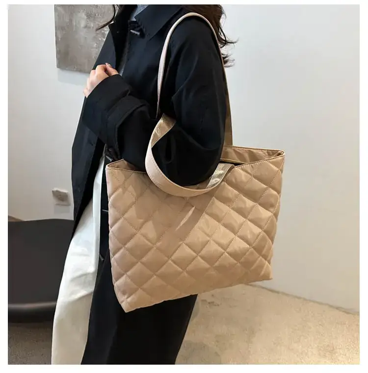 Women's Diamond Lattice Cotton Tote Bag Large Capacity — feature 14