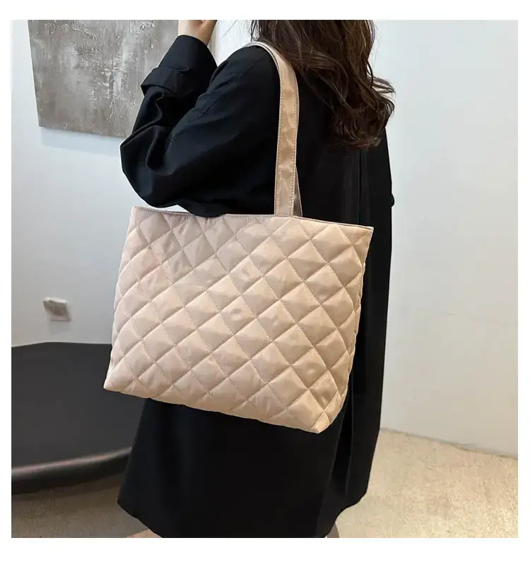 Women's Diamond Lattice Cotton Tote Bag Large Capacity — feature 18