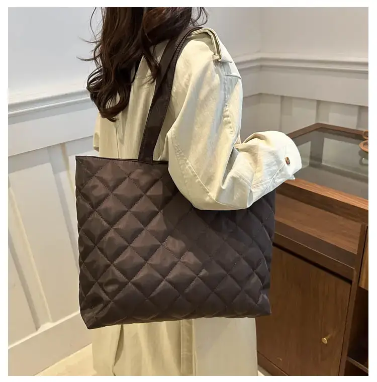 Women's Diamond Lattice Cotton Tote Bag Large Capacity — feature 19