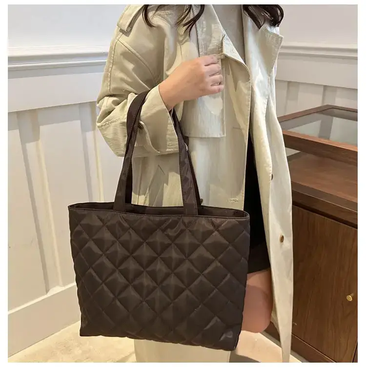 Women's Diamond Lattice Cotton Tote Bag Large Capacity — feature 20