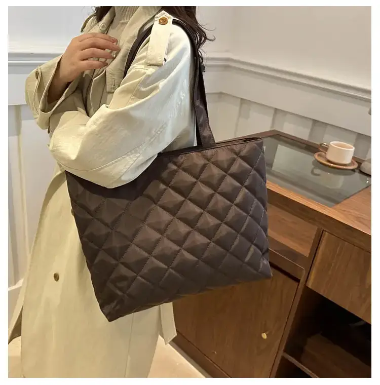 Women's Diamond Lattice Cotton Tote Bag Large Capacity — feature 21