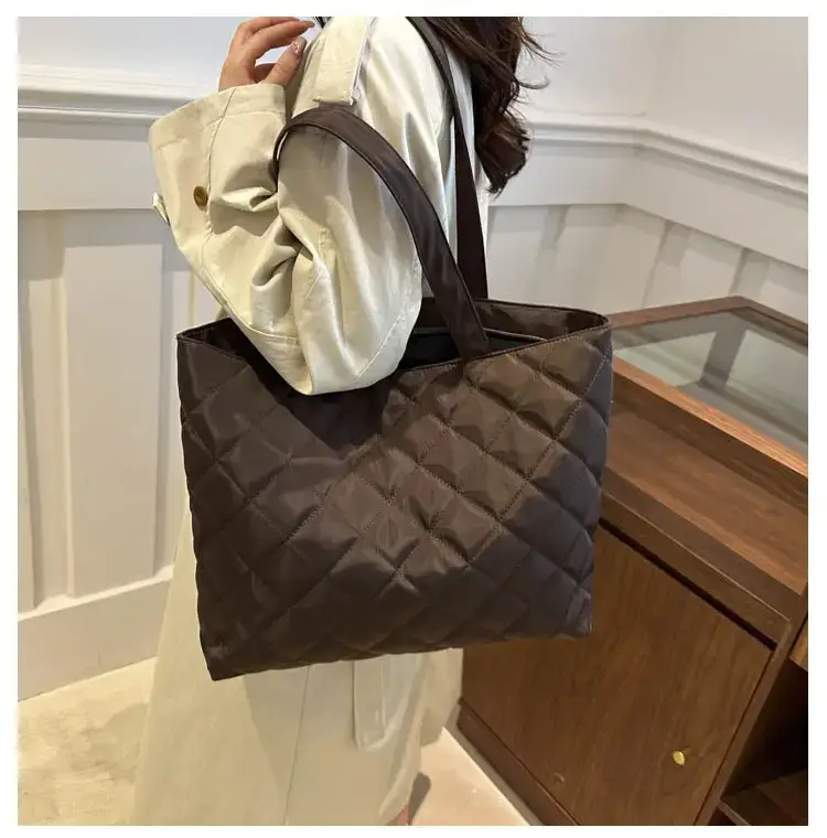 Women's Diamond Lattice Cotton Tote Bag Large Capacity — feature 22