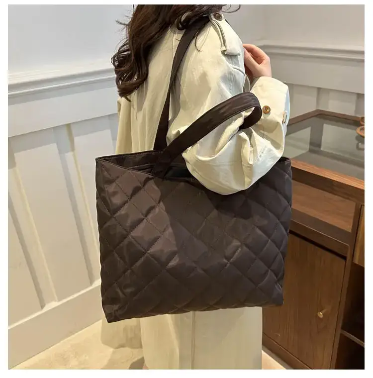 Women's Diamond Lattice Cotton Tote Bag Large Capacity — feature 23